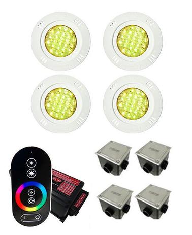 Kit c/ 4 Leds Iluminação p/ Piscinas até 56m² Sodramar Modelo Led Smd - Rgb - 9W + Comando Touch Menor preço em Kit c/ 4 Leds Iluminação p/ Piscinas até 56m² Sodramar Modelo Led Smd - Rgb - 9W + Comando Touch