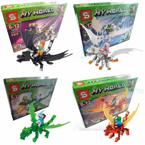 Kit c/ 4 My World Dragon Blocos de Montar Mine 394 Pçs - Sl Menor preço em Kit c/ 4 My World Dragon Blocos de Montar Mine 394 Pçs - Sl