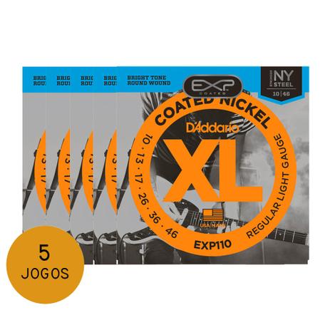 KIT C/ 5 Encordoamentos DAddario P/ Guitarra EXP110 10-46 - EC0082K5 Menor preço em KIT C/ 5 Encordoamentos DAddario P/ Guitarra EXP110 10-46 - EC0082K5