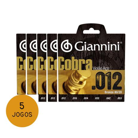 KIT C/ 5 Encordoamentos Giannini P/ Violão Aço Cobra CA82L 12/53 - EC0276K5 Menor preço em KIT C/ 5 Encordoamentos Giannini P/ Violão Aço Cobra CA82L 12/53 - EC0276K5