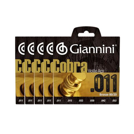KIT C/ 5 Encordoamentos Giannini P/ Violão Aço Cobra CA82SL 11/52 - EC0277K5 Menor preço em KIT C/ 5 Encordoamentos Giannini P/ Violão Aço Cobra CA82SL 11/52 - EC0277K5