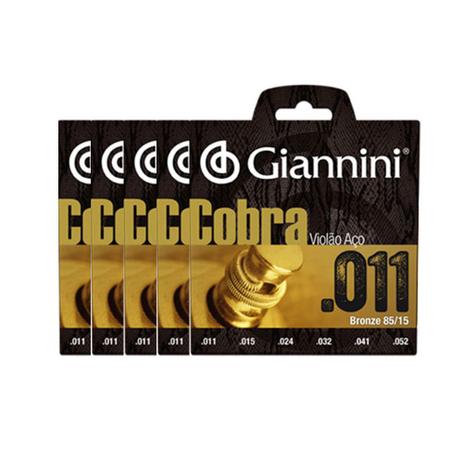 KIT C/ 5 Encordoamentos Giannini P/ Violão Aço Cobra GEEFLK 11/52 - EC0226K5 Menor preço em KIT C/ 5 Encordoamentos Giannini P/ Violão Aço Cobra GEEFLK 11/52 - EC0226K5