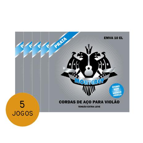 KIT C/ 5 Encordoamentos Monterey Prata P/ Violão Aço EMVA10 EL 0.10/0.47 - EC0348K5 Menor preço em KIT C/ 5 Encordoamentos Monterey Prata P/ Violão Aço EMVA10 EL 0.10/0.47 - EC0348K5