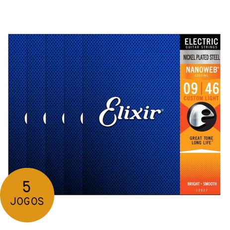 KIT C/ 5 Encordoamentos P/ Guitarra Elixir Custom Light Nanoweb 12027 9/46 - EC0217K5 - Elixir strings Menor preço em KIT C/ 5 Encordoamentos P/ Guitarra Elixir Custom Light Nanoweb 12027 9/46 - EC0217K5 - Elixir strings