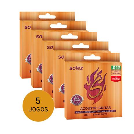 KIT C/ 5 Encordoamentos Solez P/ Violão Aço SLAB12 12/54 - EC0372K5 Menor preço em KIT C/ 5 Encordoamentos Solez P/ Violão Aço SLAB12 12/54 - EC0372K5