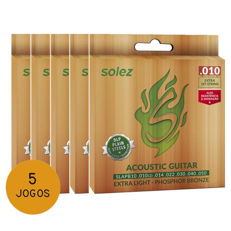 KIT C/ 5 Encordoamentos Solez P/ Violão Aço SLAPB10 0.10/0.50 - EC0346K5 - Solez strings Menor preço em KIT C/ 5 Encordoamentos Solez P/ Violão Aço SLAPB10 0.10/0.50 - EC0346K5 - Solez strings