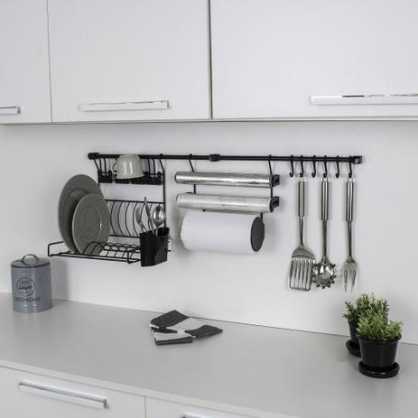 Kit C Requinte Master Preto Barra Suspensa Escorredor Porta Rolos Ganchos - Metaltru Menor preço em Kit C Requinte Master Preto Barra Suspensa Escorredor Porta Rolos Ganchos - Metaltru