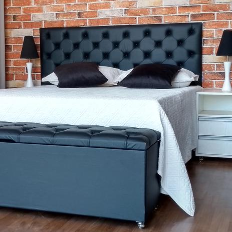 Kit Cabeceira e Recamier Luna Capitonê Baú Queen Cama Box Preto RBL Menor preço em Kit Cabeceira e Recamier Luna Capitonê Baú Queen Cama Box Preto RBL