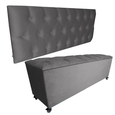 Kit Cabeceira Painel e Recamier Luna Suede Liso Cinza Solteiro - Decorajá Menor preço em Kit Cabeceira Painel e Recamier Luna Suede Liso Cinza Solteiro - Decorajá