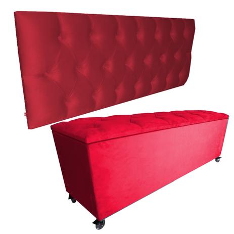 Kit Cabeceira Painel e Recamier Luna Suede Vermelho Casal - Decorajá Menor preço em Kit Cabeceira Painel e Recamier Luna Suede Vermelho Casal - Decorajá