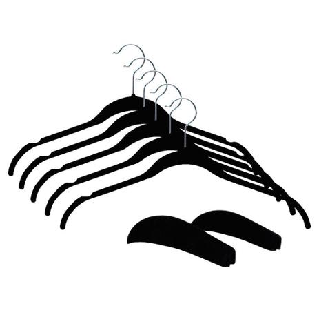Kit Cabide de Veludo Preto 5 pçs c/ 1 par de Ombreira Preto - Westing Menor preço em Kit Cabide de Veludo Preto 5 pçs c/ 1 par de Ombreira Preto - Westing