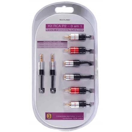 Kit cabos de áudio RCA P2 c/ 3 em 1 Multilaser WI286 Menor preço em Kit cabos de áudio RCA P2 c/ 3 em 1 Multilaser WI286