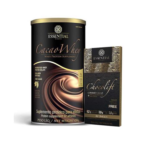 Kit Cacao Whey 450g + Chocolift - Essential nutrition Menor preço em Kit Cacao Whey 450g + Chocolift - Essential nutrition