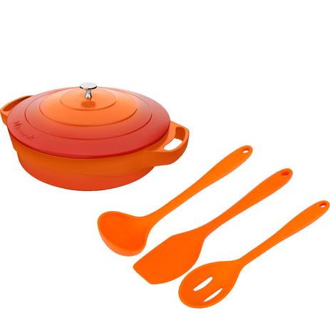 Kit Caçarola 2,4l Le Cook e Utensilios Silicone Laranja Weck Menor preço em Kit Caçarola 2,4l Le Cook e Utensilios Silicone Laranja Weck