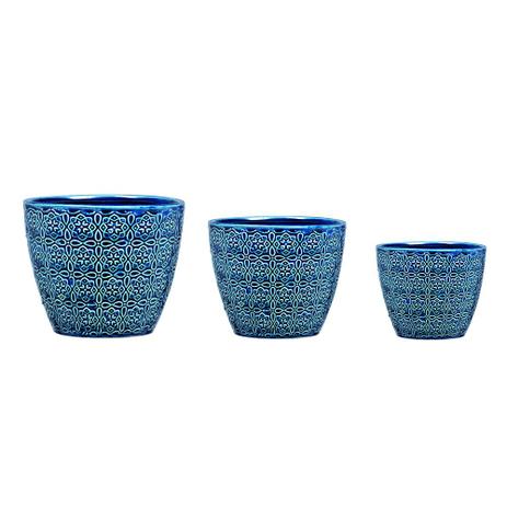 Kit Cachepot Azul em Cerâmica - 3 peças - Mart Menor preço em Kit Cachepot Azul em Cerâmica - 3 peças - Mart