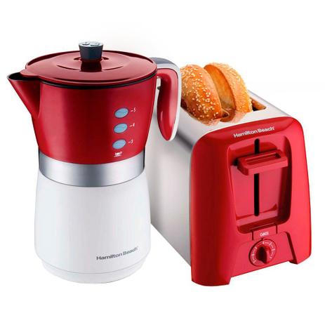 Kit Cafeteira Elétrica Vermelha 43700 + Torradeira Cromada 22623 Hamilton Beach 220V Menor preço em Kit Cafeteira Elétrica Vermelha 43700 + Torradeira Cromada 22623 Hamilton Beach 220V