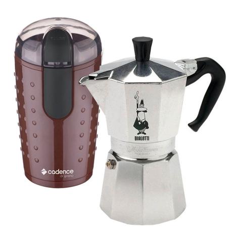 Kit Cafeteira Italiana Bialetti Moka 3 Xícaras e Moedor Cadence 110V Menor preço em Kit Cafeteira Italiana Bialetti Moka 3 Xícaras e Moedor Cadence 110V