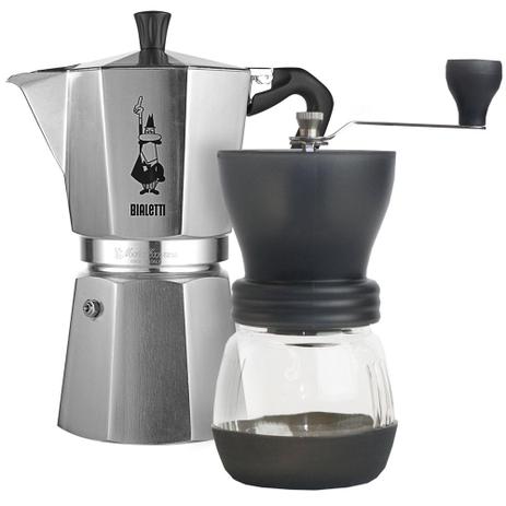 Kit Cafeteira Italiana Bialetti Moka 6 Xícaras e Moedor Hario Skerton 100g Menor preço em Kit Cafeteira Italiana Bialetti Moka 6 Xícaras e Moedor Hario Skerton 100g
