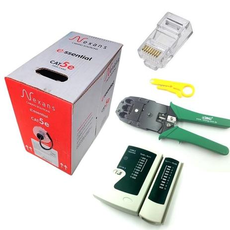 Kit Caixa de cabo de rede 305 Mts Nexans CAT5 + 10 Plugs Modular RJ45 + Alicate + Testador - Wincabos Menor preço em Kit Caixa de cabo de rede 305 Mts Nexans CAT5 + 10 Plugs Modular RJ45 + Alicate + Testador - Wincabos