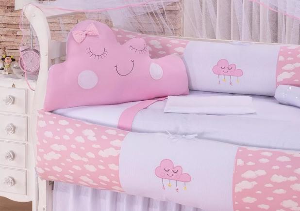 Kit Cama Babá 6 Peças - Nuvem Rosa - Mariana baby confecções Menor preço em Kit Cama Babá 6 Peças - Nuvem Rosa - Mariana baby confecções