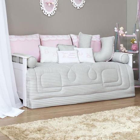 Kit Cama Babá Auxiliar 10 Peças Percal 300 Fios Listras Bordado Ursa Poá Rosa Branco e Cinza Coleção Amore - Aime Menor preço em Kit Cama Babá Auxiliar 10 Peças Percal 300 Fios Listras Bordado Ursa Poá Rosa Branco e Cinza Coleção Amore - Aime