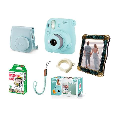 Kit Câmera Fujifilm Instax Mini 9 Azul Acqua + Bolsa + Filme + Porta-Retrato Menor preço em Kit Câmera Fujifilm Instax Mini 9 Azul Acqua + Bolsa + Filme + Porta-Retrato