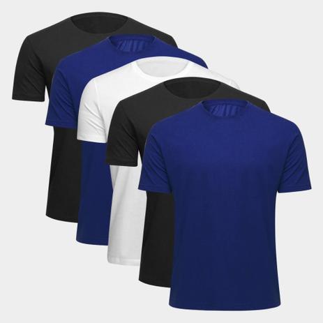 Kit Camiseta Básica c/ 5 Peças Masculina – Básicos Branco,Preto / Branco,Marinho