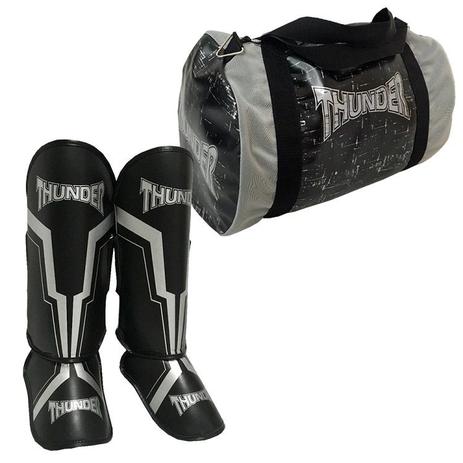 kit Caneleira - 20 MM - Muay Thai / Mma / Kickboxing - IRON PRETA + bolsa esportiva - Thunder Fight - ref 1162 Menor preço em kit Caneleira - 20 MM - Muay Thai / Mma / Kickboxing - IRON PRETA + bolsa esportiva - Thunder Fight - ref 1162