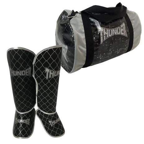 kit Caneleira - 20 MM - Muay Thai / Mma / Kickboxing - PRETA DE GRADE + BOLSA ESPORTIVA - Thunder Fight - ref 41 Menor preço em kit Caneleira - 20 MM - Muay Thai / Mma / Kickboxing - PRETA DE GRADE + BOLSA ESPORTIVA - Thunder Fight - ref 41
