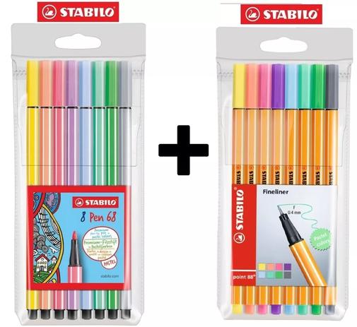 Kit Caneta Stabilo Pen 68 Pastel com 8 Cores + Caneta Stabilo Point 88 Pastel com 8 Cores Menor preço em Kit Caneta Stabilo Pen 68 Pastel com 8 Cores + Caneta Stabilo Point 88 Pastel com 8 Cores