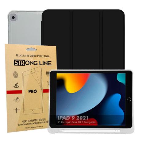 Kit Capa Case Ipad 9 9ª Geração 2021 Smart Couro Magnética Porta Caneta Pencil Anti Queda + Pelicula - STRONG LINE Menor preço em Kit Capa Case Ipad 9 9ª Geração 2021 Smart Couro Magnética Porta Caneta Pencil Anti Queda + Pelicula - STRONG LINE