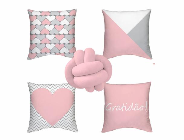 Kit capa de almofada 4 pçs decorativa personalizada gratidão rosa + almofada de nó - Fran Fashion Home
