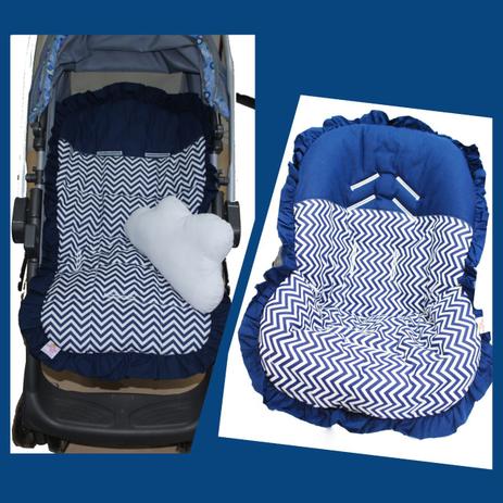 Kit Capa de Carrinho com Capa Para Bebê Conforto 100% Algodão Chevron Marinho - Bruna baby Menor preço em Kit Capa de Carrinho com Capa Para Bebê Conforto 100% Algodão Chevron Marinho - Bruna baby