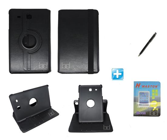 Kit Capa Galaxy Tab E 9.6 T560/T561 Giratória Designer Coreano + Pel Vidro + Caneta Touch (Preto) - Skin t18 Menor preço em Kit Capa Galaxy Tab E 9.6 T560/T561 Giratória Designer Coreano + Pel Vidro + Caneta Touch (Preto) - Skin t18