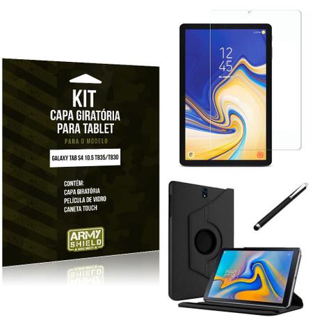 Kit Capa Giratória Galaxy Tab S4 10.5 T835/T830 Capa Giratória + Película de Vidro + Caneta Touch - Armyshield Menor preço em Kit Capa Giratória Galaxy Tab S4 10.5 T835/T830 Capa Giratória + Película de Vidro + Caneta Touch - Armyshield