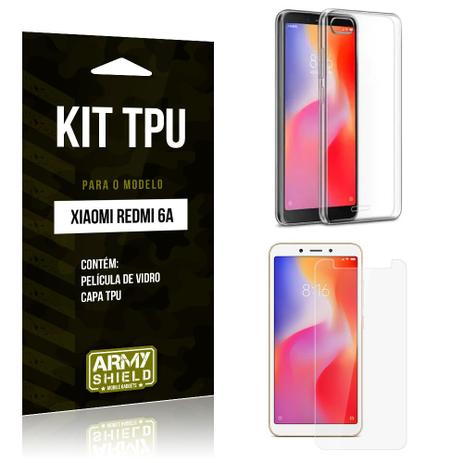 Kit Capa Silicone Xiaomi Redmi 6A Capa de Silicone + Película de Vidro - Armyshield Menor preço em Kit Capa Silicone Xiaomi Redmi 6A Capa de Silicone + Película de Vidro - Armyshield