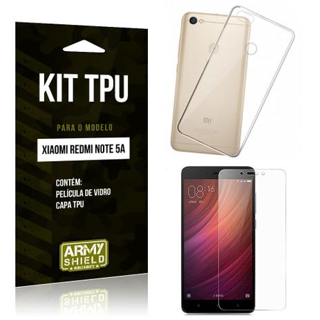 Kit Capa Silicone Xiaomi Redmi Note 5A Capa de Silicone + Película de Vidro - Armyshield Menor preço em Kit Capa Silicone Xiaomi Redmi Note 5A Capa de Silicone + Película de Vidro - Armyshield