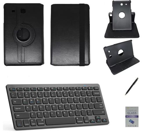 Kit Capa/Teclado/Can/Pel Galaxy Tab E T560/T561 9.6” Preto - Bd cases Menor preço em Kit Capa/Teclado/Can/Pel Galaxy Tab E T560/T561 9.6” Preto - Bd cases
