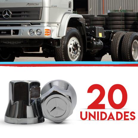 Kit Capas Porca Mercedes Bens MB Roda Caminhao 24mm 20 Pecas Cromado - Jetta Menor preço em Kit Capas Porca Mercedes Bens MB Roda Caminhao 24mm 20 Pecas Cromado - Jetta