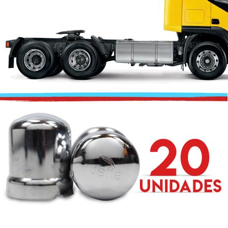 Kit Capas Porca Russa Roda Caminhao 32mm 20 Pecas Cromado - Jetta Menor preço em Kit Capas Porca Russa Roda Caminhao 32mm 20 Pecas Cromado - Jetta