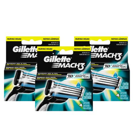 Kit Carga Mach3 Regular com 12 un - Gillette Menor preço em Kit Carga Mach3 Regular com 12 un - Gillette