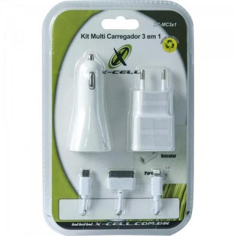 Kit Carregador 3 em 1 Micro USB/Lightning/Doc XC-MC3X1 Branco X-CELL - Marca Menor preço em Kit Carregador 3 em 1 Micro USB/Lightning/Doc XC-MC3X1 Branco X-CELL - Marca