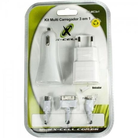 Kit Carregador 3 em 1 Micro USB/LIGHTNING/DOC XC-MC3X1 Branco X-CELL Menor preço em Kit Carregador 3 em 1 Micro USB/LIGHTNING/DOC XC-MC3X1 Branco X-CELL