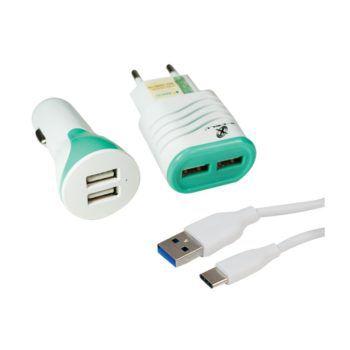 Kit Carregador 3 em 1 Ultra Rápido Tomada + Veicular + Cabo Tipo C 3.0 - Verde - X-Cell Menor preço em Kit Carregador 3 em 1 Ultra Rápido Tomada + Veicular + Cabo Tipo C 3.0 - Verde - X-Cell