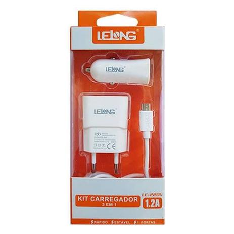 Kit Carregador Celular Lelong 3 Em 1 Parede + Veicular + Cabo Micro Usb Menor preço em Kit Carregador Celular Lelong 3 Em 1 Parede + Veicular + Cabo Micro Usb