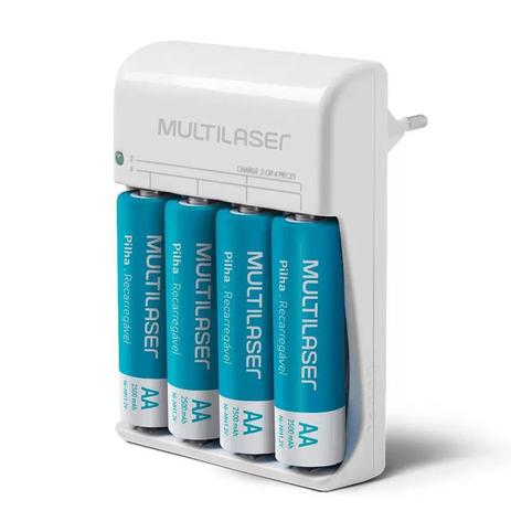 Kit Carregador De Pilhas Aa/aaa + 4 Pilhas Recarregáveis Aa 2500 Mah - Multilaser Cb054 Menor preço em Kit Carregador De Pilhas Aa/aaa + 4 Pilhas Recarregáveis Aa 2500 Mah - Multilaser Cb054