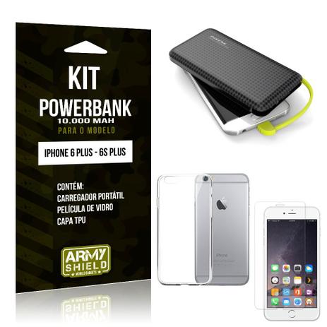 Kit Carregador Portátil 10K iPhone 6 Plus/6S Plus Powerbank + Capa + Película de Vidro - Armyshield Menor preço em Kit Carregador Portátil 10K iPhone 6 Plus/6S Plus Powerbank + Capa + Película de Vidro - Armyshield