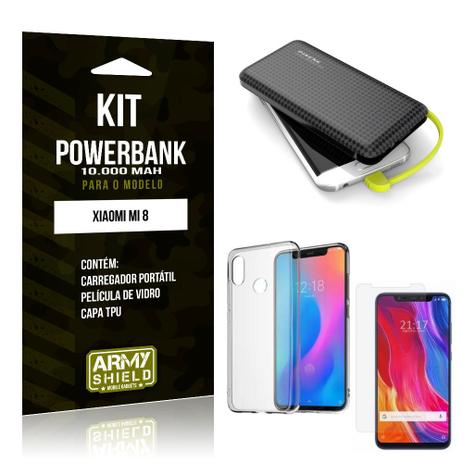 Kit Carregador Portátil 10K Tipo C Mi 8 Powerbank + Capa + Película de Vidro - Armyshield Menor preço em Kit Carregador Portátil 10K Tipo C Mi 8 Powerbank + Capa + Película de Vidro - Armyshield