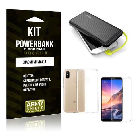 Kit Carregador Portátil 5K Tipo C Mi Max 3 Powerbank + Capa + Película de Vidro - Armyshield Menor preço em Kit Carregador Portátil 5K Tipo C Mi Max 3 Powerbank + Capa + Película de Vidro - Armyshield