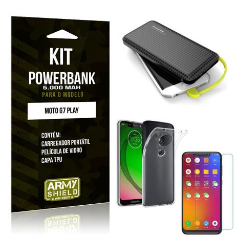 Kit Carregador Portátil 5K Tipo C Moto G7 Play Powerbank + Capa + Película de Vidro - Armyshield Menor preço em Kit Carregador Portátil 5K Tipo C Moto G7 Play Powerbank + Capa + Película de Vidro - Armyshield